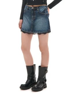 New Jeansowa spódnica mini z koronką Spódnice