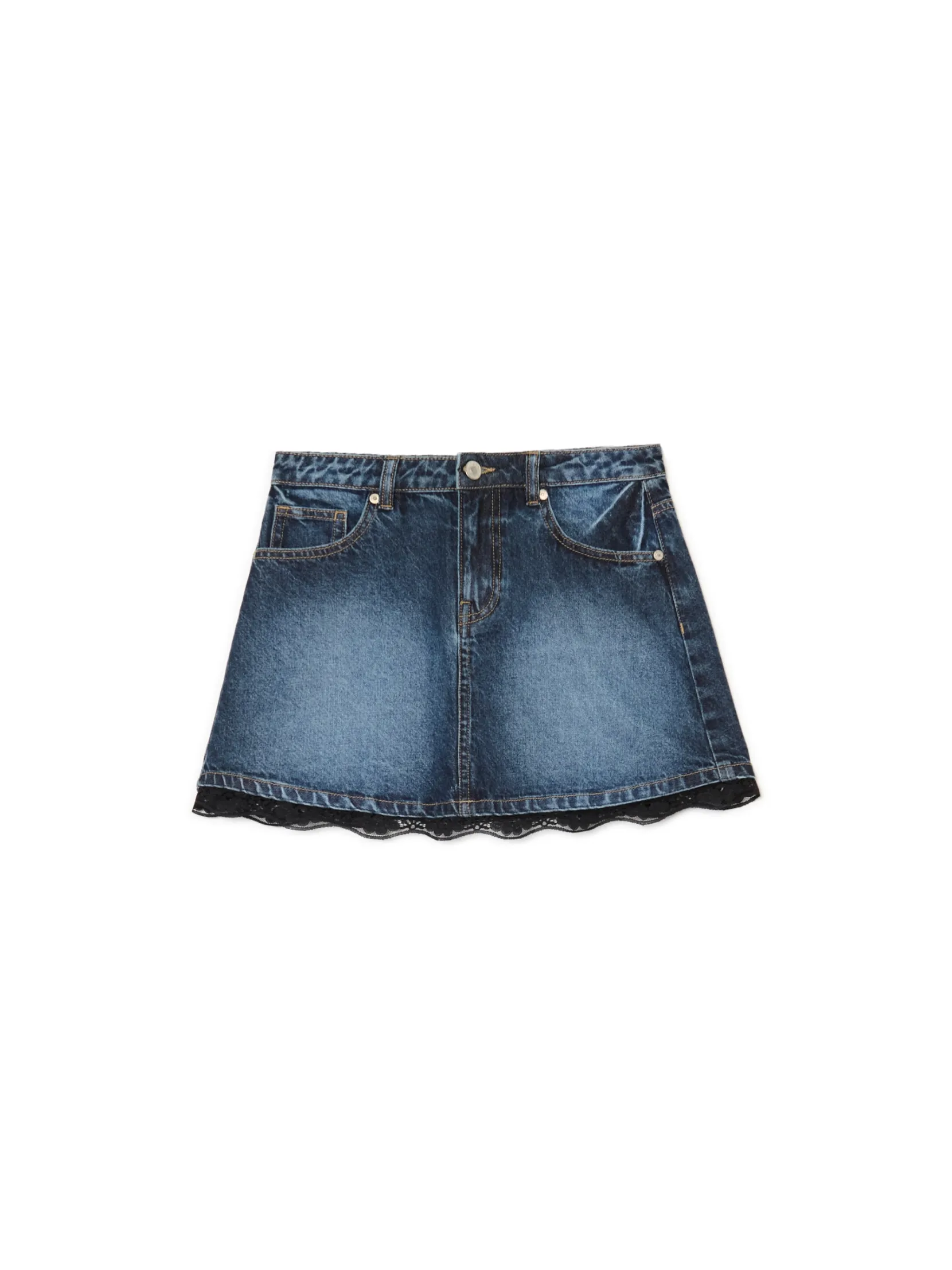 New Jeansowa spódnica mini z koronką Spódnice