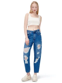 New Jeansy barrel z przetarciami Jeansy