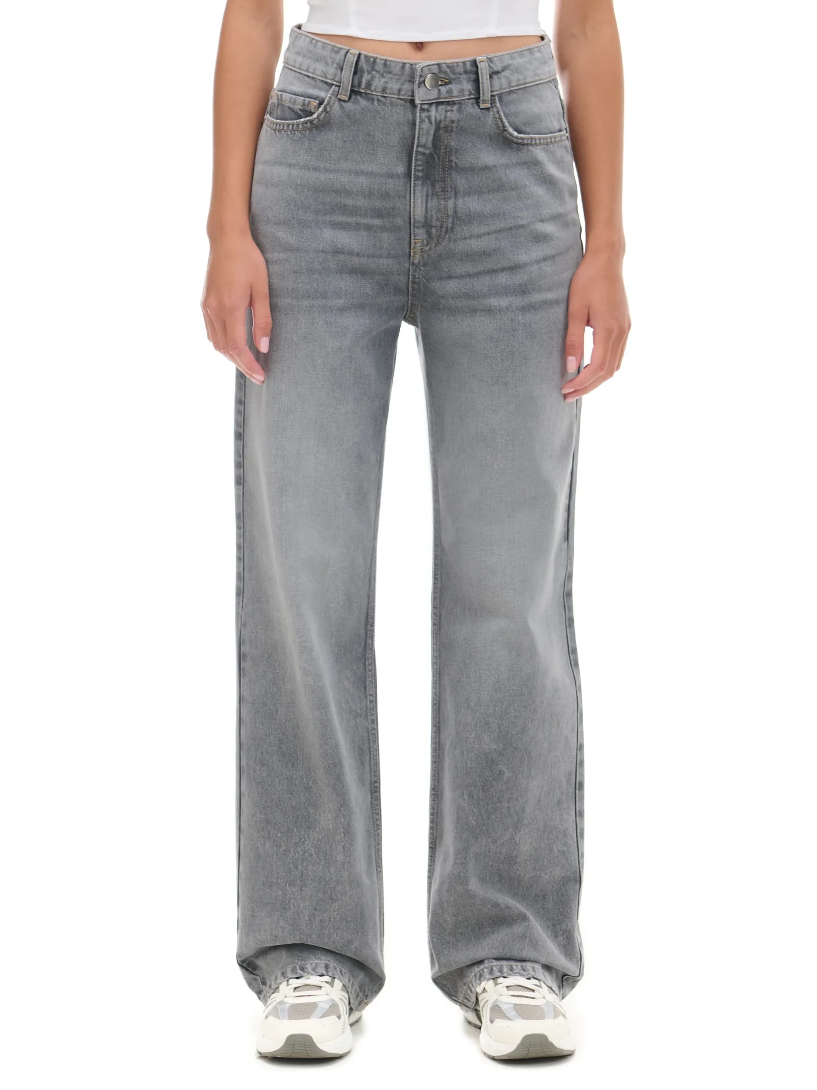 Discount Jeansy straight z wysokim stanem Jeansy