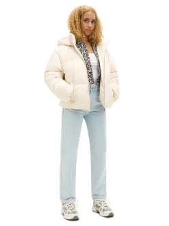 Discount Kremowa kurtka puffer z kapturem Kurtki, Płaszcze