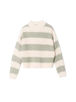 Sale Kremowo- sweter w paski Swetry
