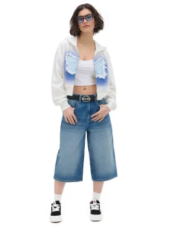Sale Krótka biała bluza z motylem Bluzy