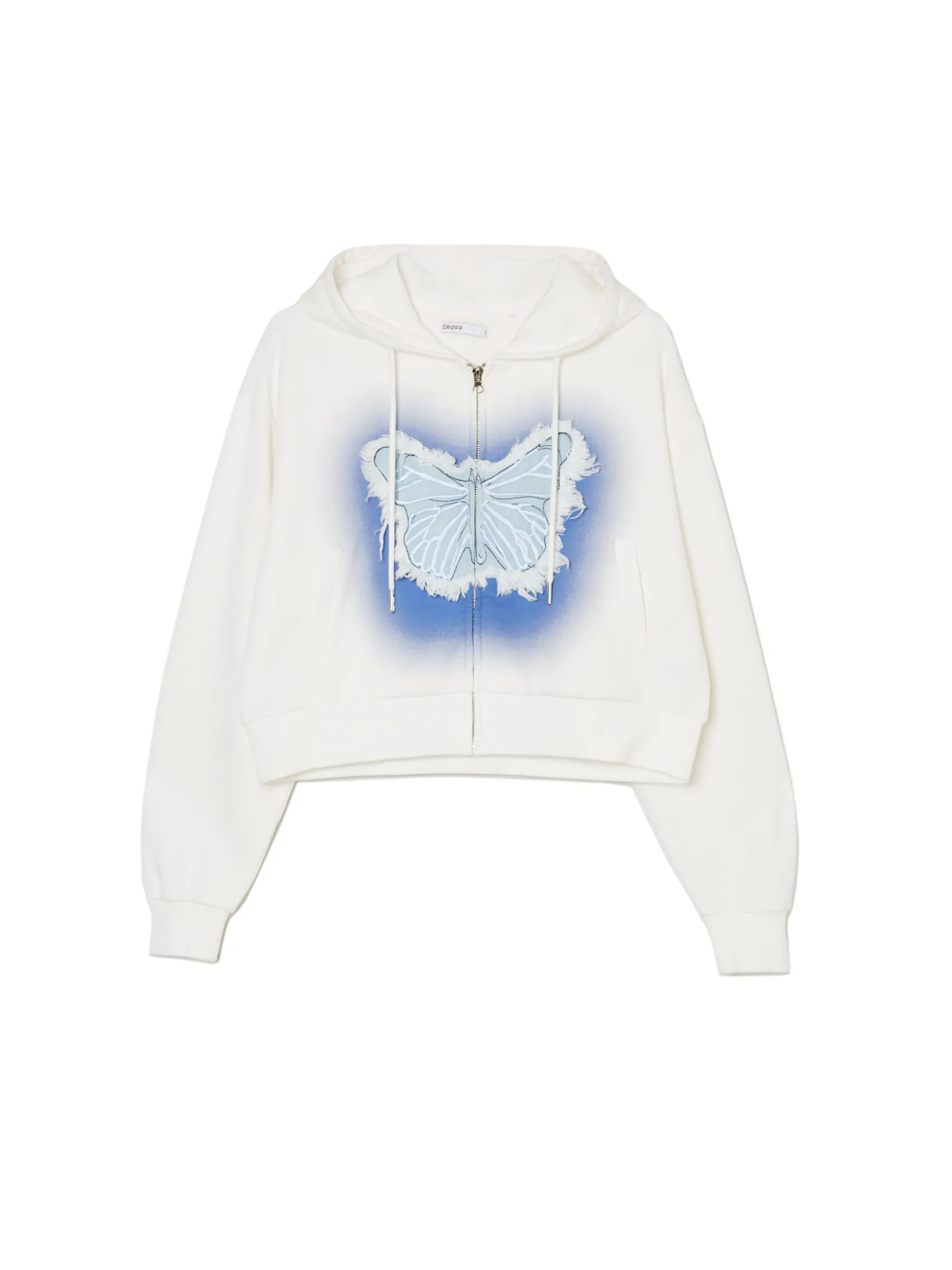 Sale Krótka biała bluza z motylem Bluzy