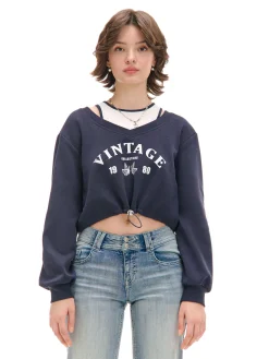 Discount Krótka bluza z topem i nadrukiem Bluzy|Sety