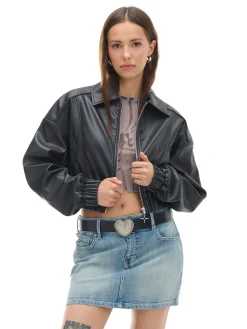 Fashion Kurtka bomber z imitacji skóry Kurtki, Płaszcze