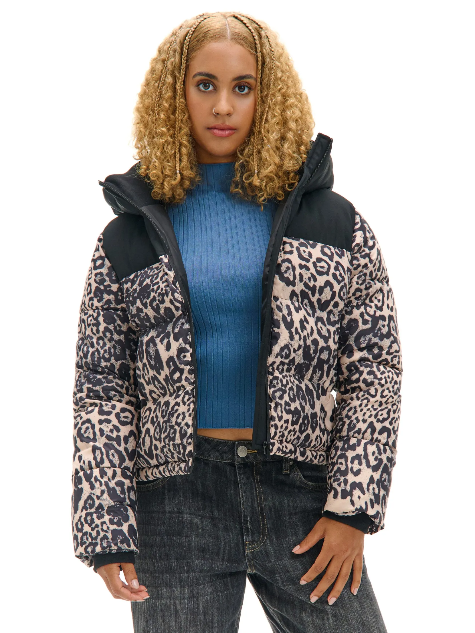 Outlet Kurtka puffer w panterkę Kurtki, Płaszcze