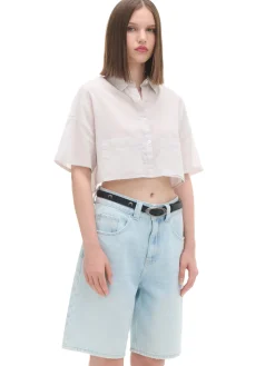 Discount Luźna kremowa koszula crop Koszule, Bluzki