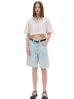 Discount Luźna kremowa koszula crop Koszule, Bluzki