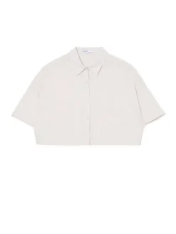 Discount Luźna kremowa koszula crop Koszule, Bluzki