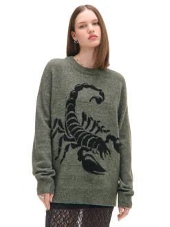 Clearance Melanżowy sweter ze skorpionem Swetry