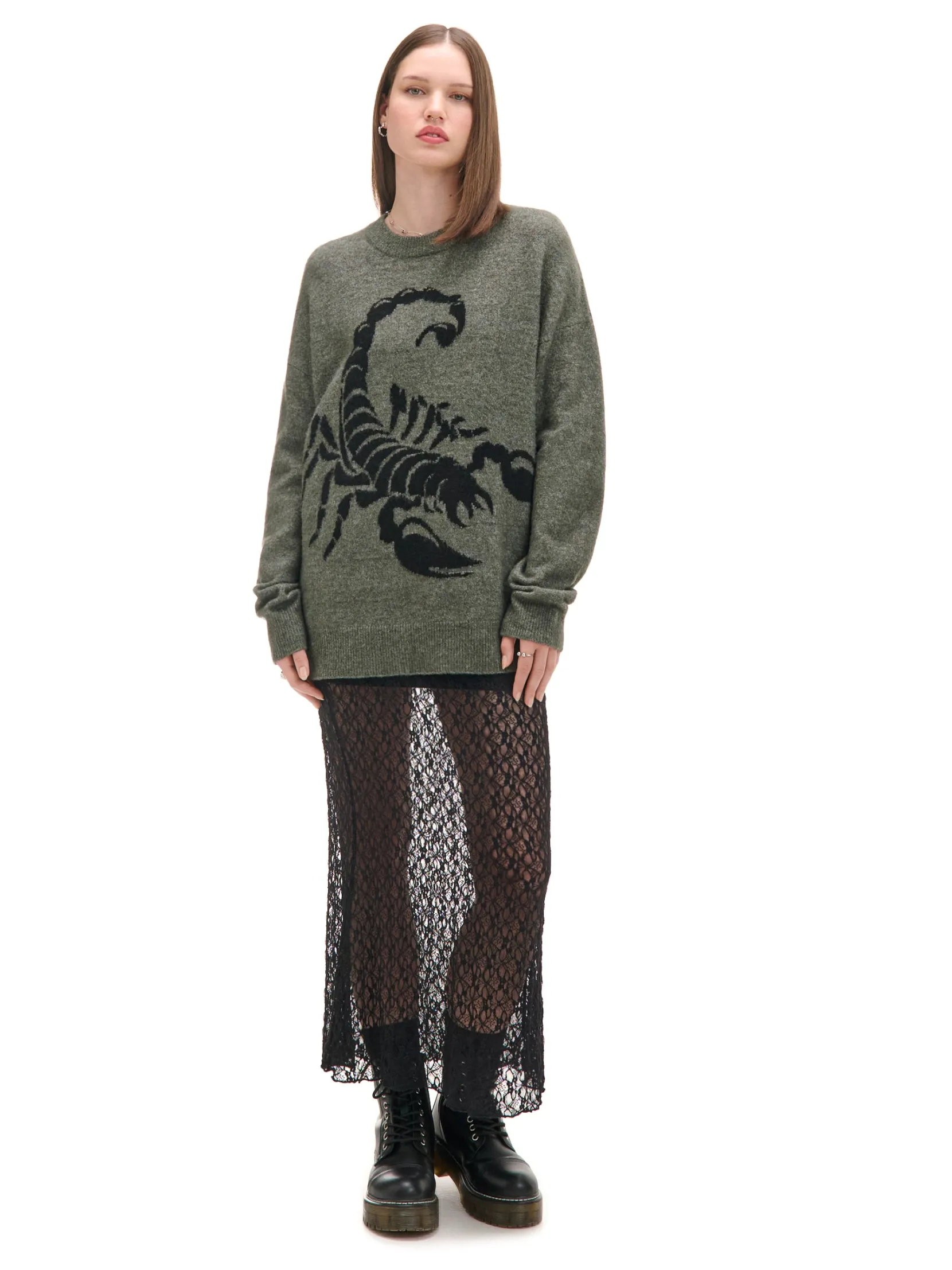 Clearance Melanżowy sweter ze skorpionem Swetry