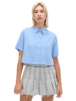 Fashion Niebieska koszula w retro stylu Koszule, Bluzki