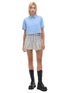 Fashion Niebieska koszula w retro stylu Koszule, Bluzki