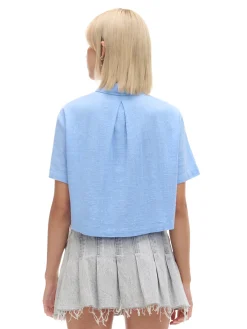 Fashion Niebieska koszula w retro stylu Koszule, Bluzki