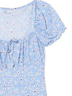 Fashion Niebieska sukienka midi w kwiaty Sukienki, Kombinezony