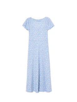 Fashion Niebieska sukienka midi w kwiaty Sukienki, Kombinezony