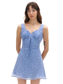 New Niebieska sukienka mini w kwiaty Sukienki, Kombinezony