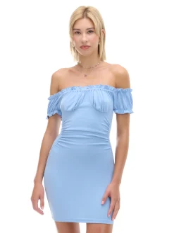 Hot Niebieska sukienka mini z krótkimi rękawkami Sukienki, Kombinezony