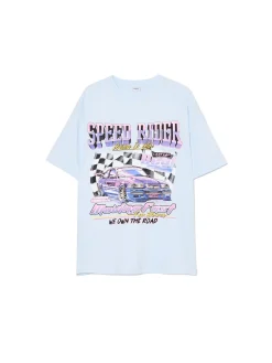 Fashion Niebieski T-shirt z nadrukiem Koszulki, Topy