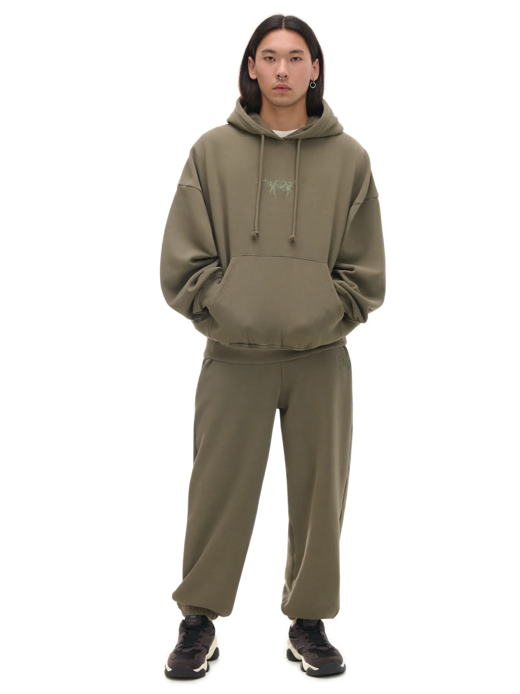 Outlet Oliwkowa bluza hoodie z naszywką UNISEX Bluzy|Sety