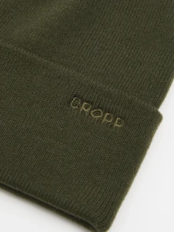 Discount Oliwkowa czapka beanie z naszywką Czapki|Basic