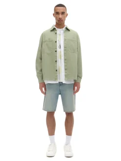 Hot Oliwkowa koszula z kieszeniami Denim|Koszule