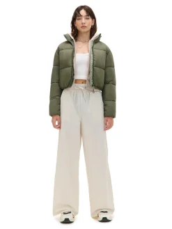 Discount Oliwkowa kurtka puffer Kurtki, Płaszcze