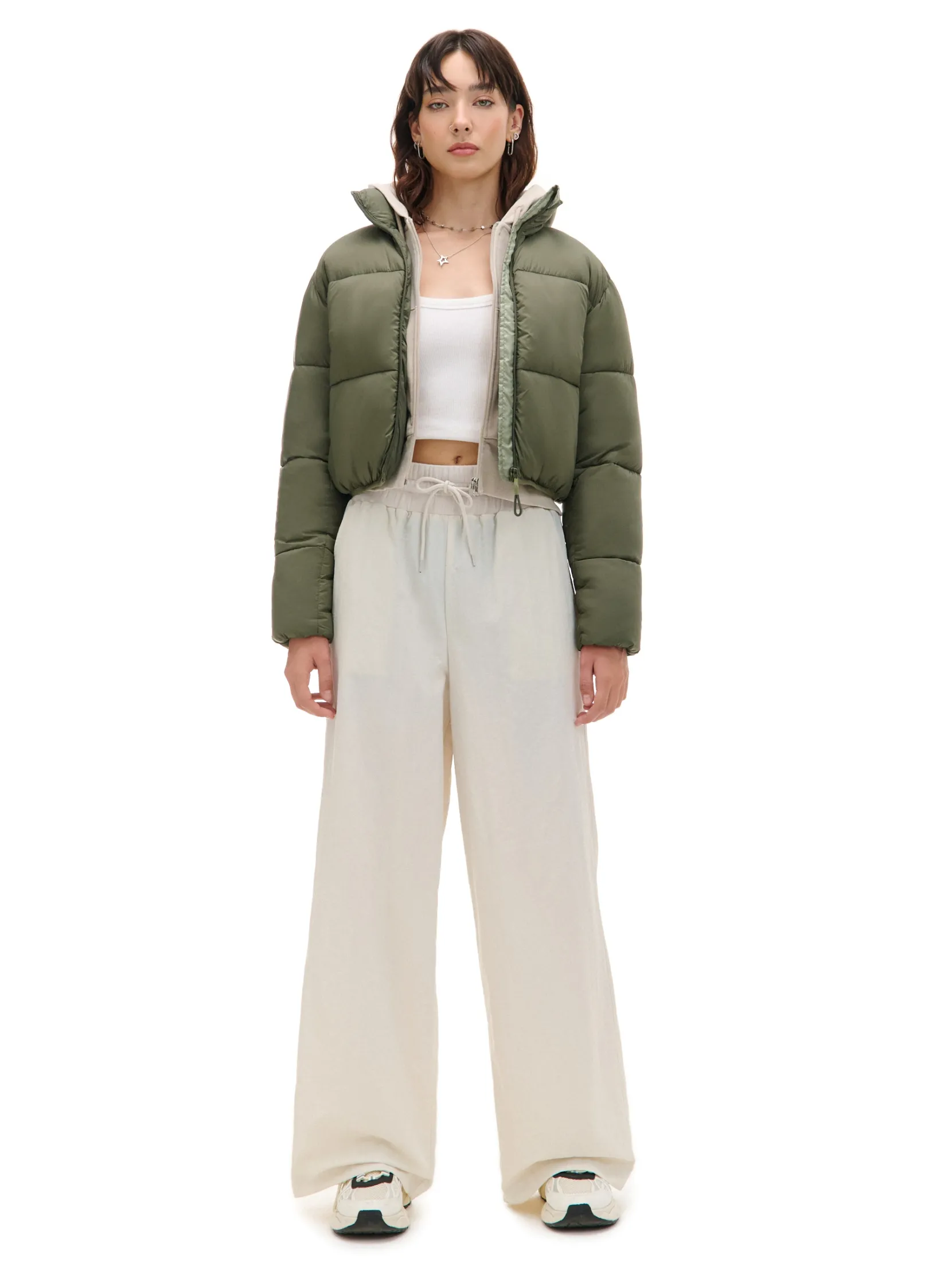 Discount Oliwkowa kurtka puffer Kurtki, Płaszcze