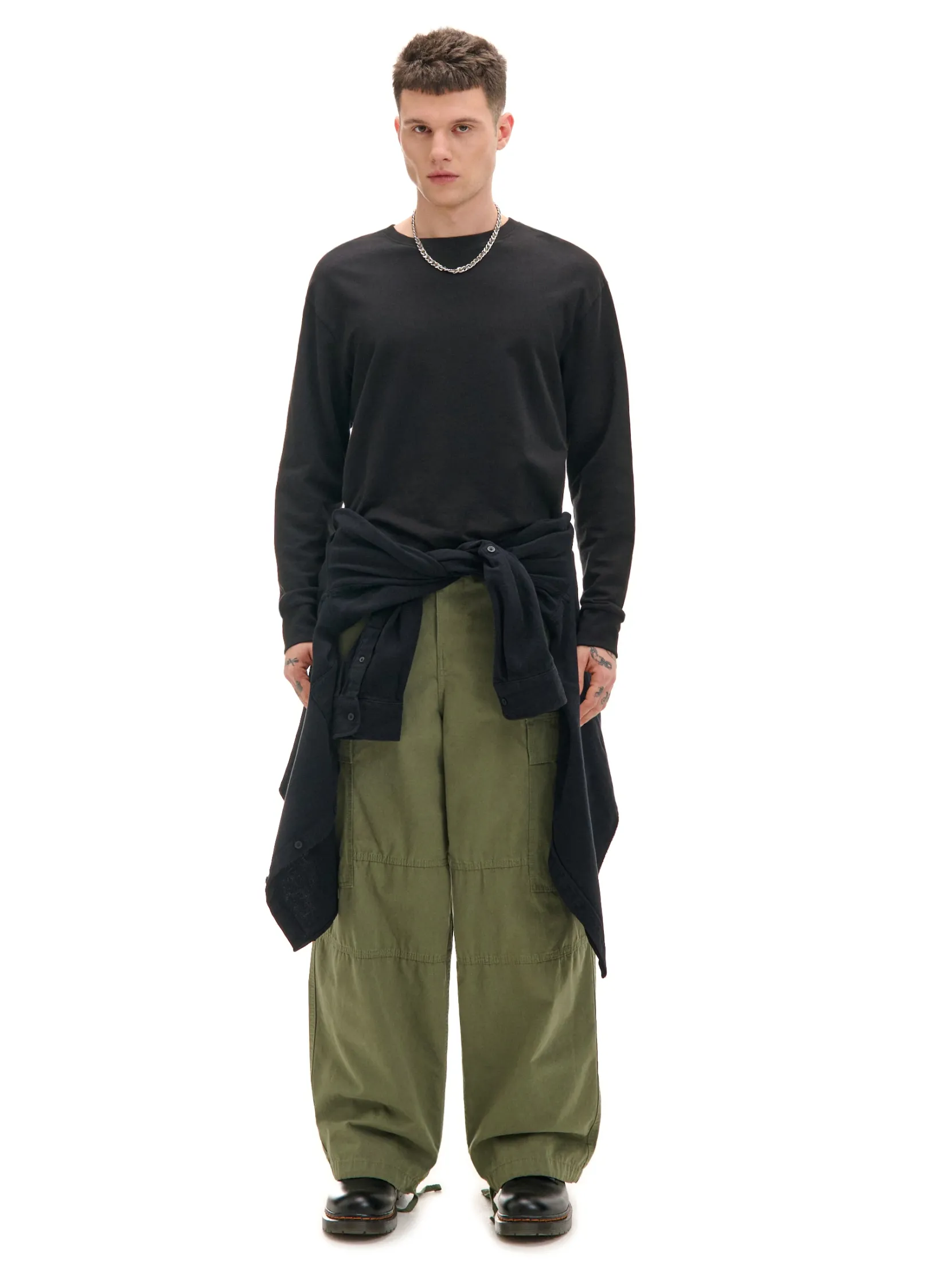 Fashion Oliwkowe spodnie loose z regulacją nogawek Spodnie