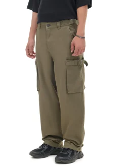 Discount Oliwkowe spodnie loose z regulacją Spodnie