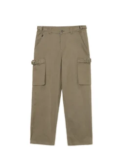 Discount Oliwkowe spodnie loose z regulacją Spodnie