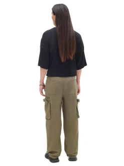 Discount Oliwkowe spodnie loose z regulacją Spodnie