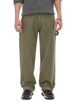 Clearance Oliwkowe spodnie wide leg Baggy|Spodnie