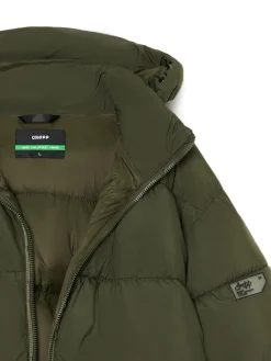 Fashion Oliwkowy pikowany płaszcz z kapturem Kurtki Zimowe|Kurtki, Płaszcze