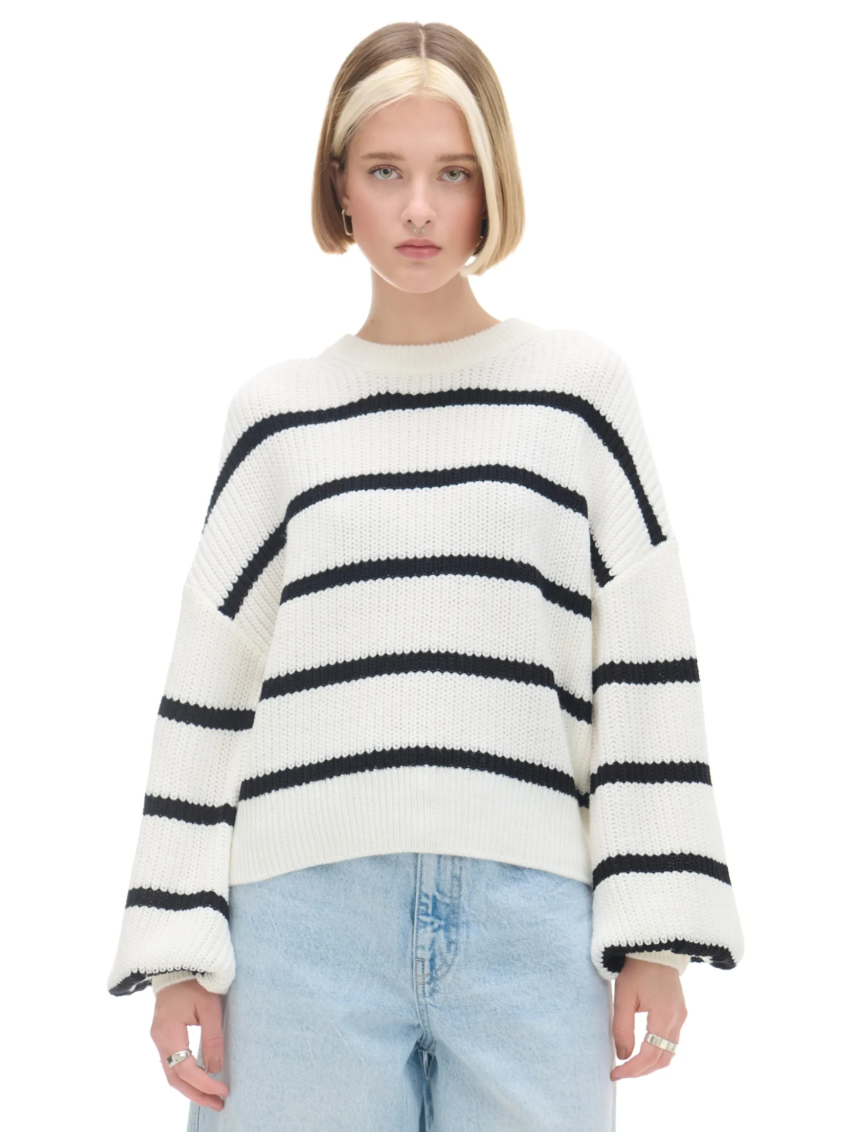 Best Pasiasty sweter z szerokim rękawem Swetry