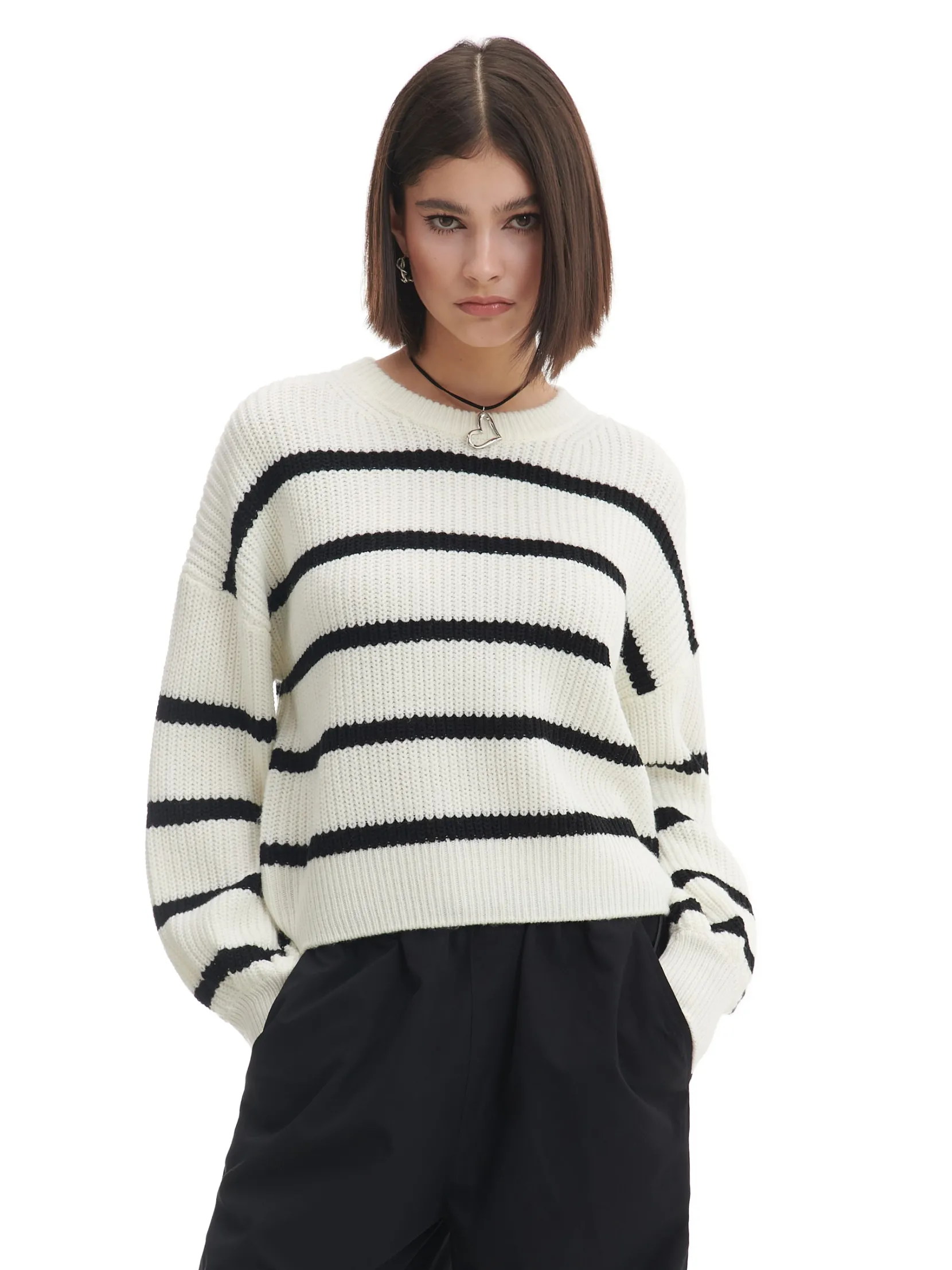 Best Pasiasty sweter z szerokim rękawem Swetry
