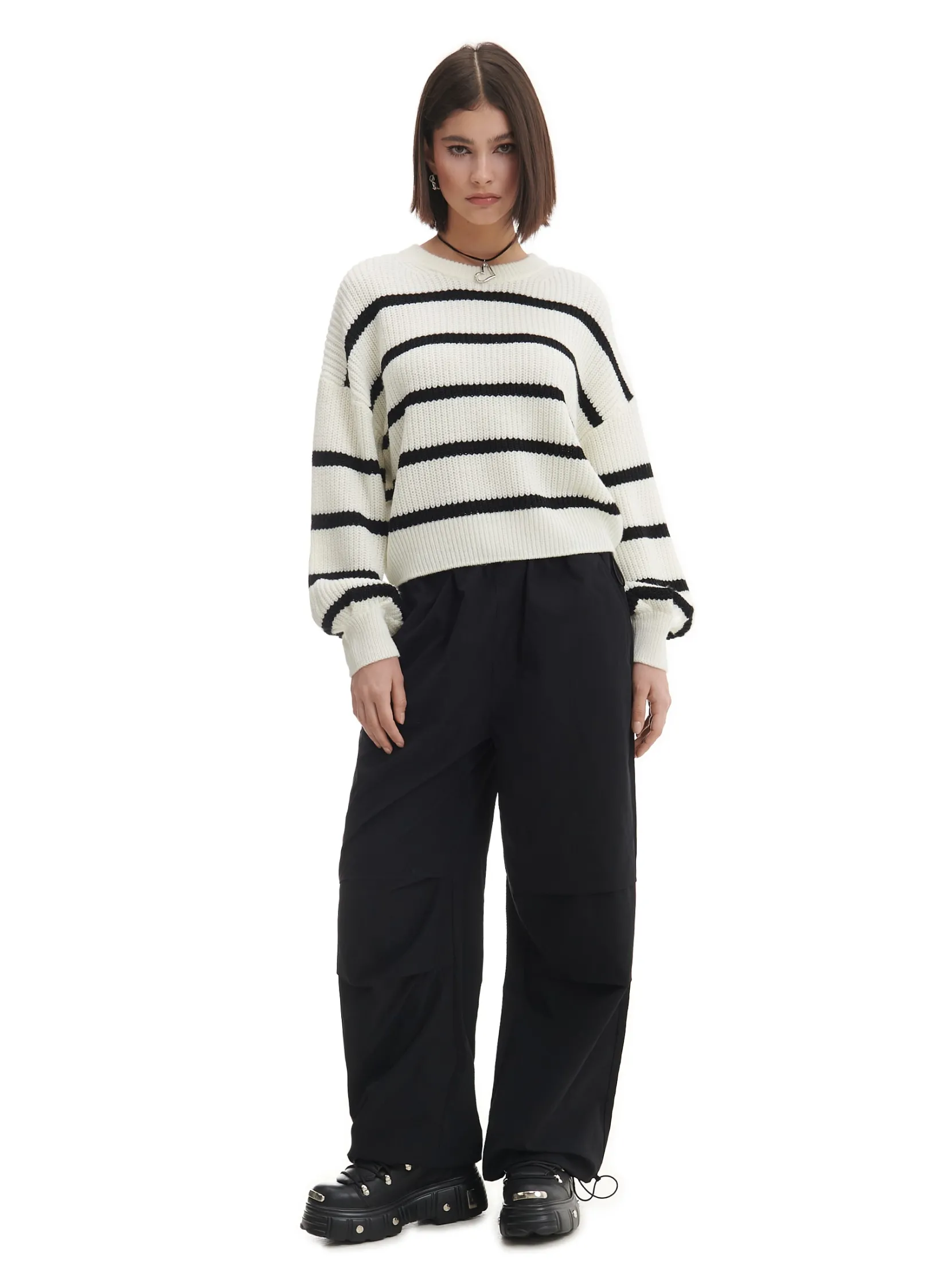 Best Pasiasty sweter z szerokim rękawem Swetry