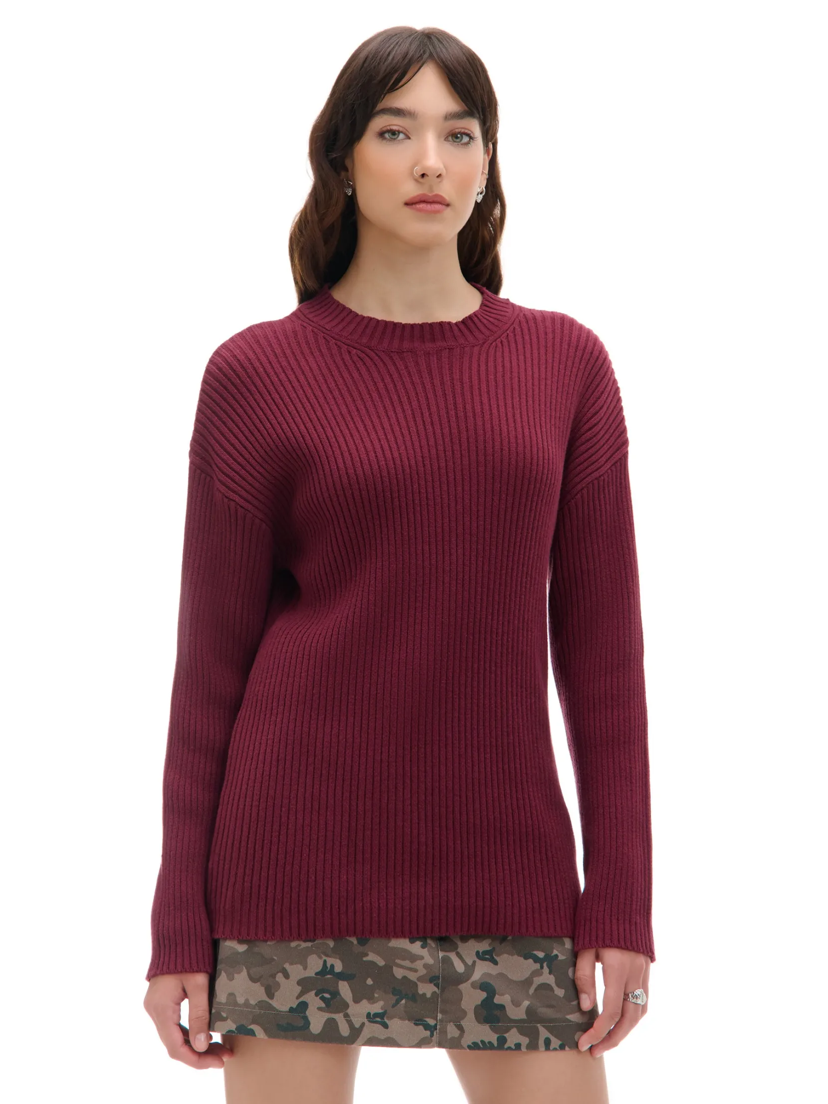 Clearance Prążkowany sweter oversize Swetry