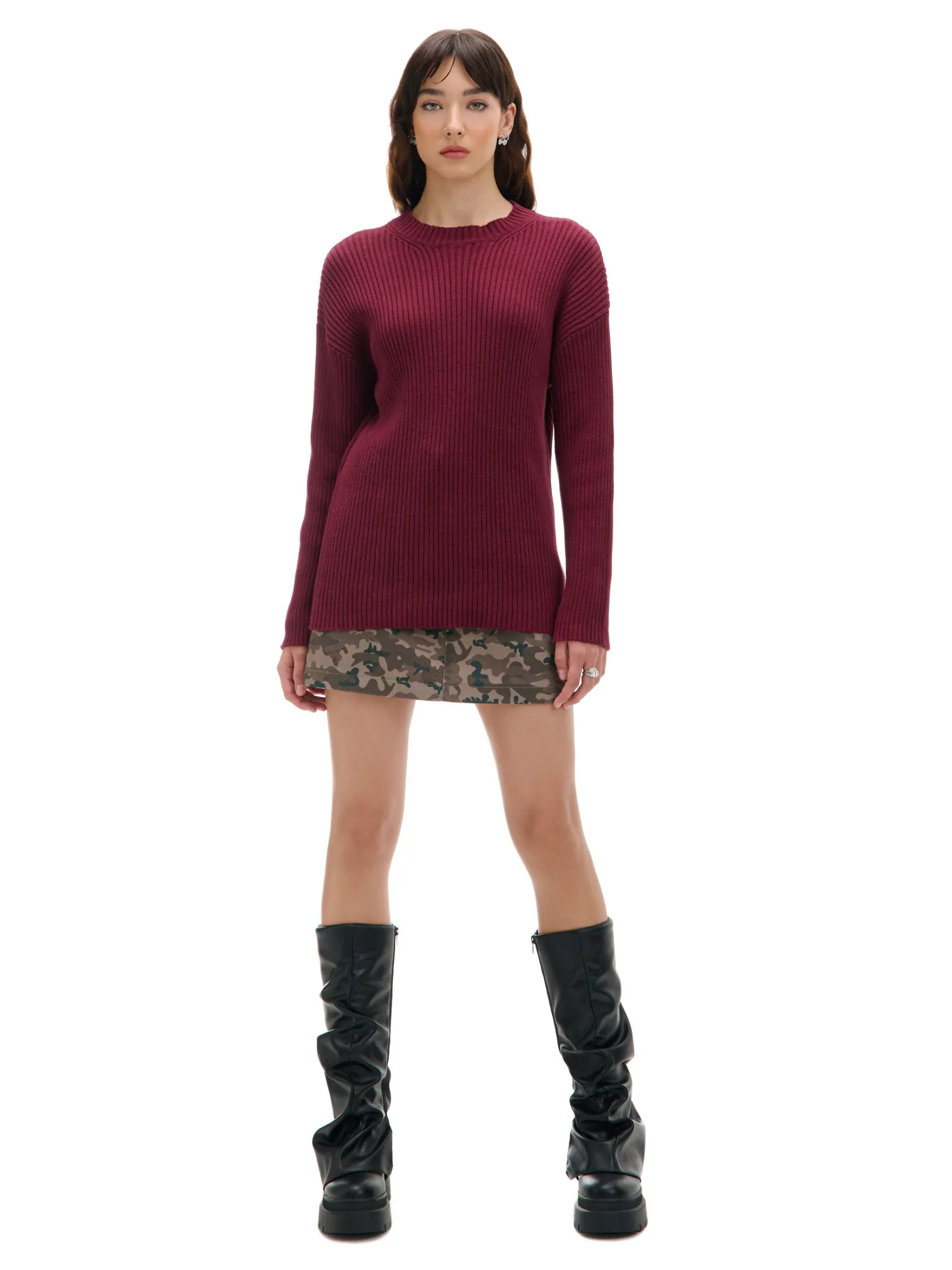 Clearance Prążkowany sweter oversize Swetry
