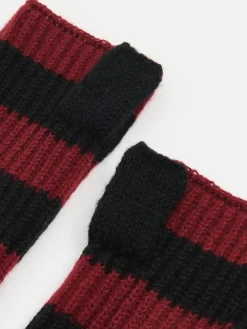Discount Rękawiczki mitenki w bordowe paski Rękawiczki