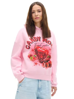 Discount Różowa bluza z kapturem i nadrukiem Bluzy