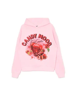 Discount Różowa bluza z kapturem i nadrukiem Bluzy