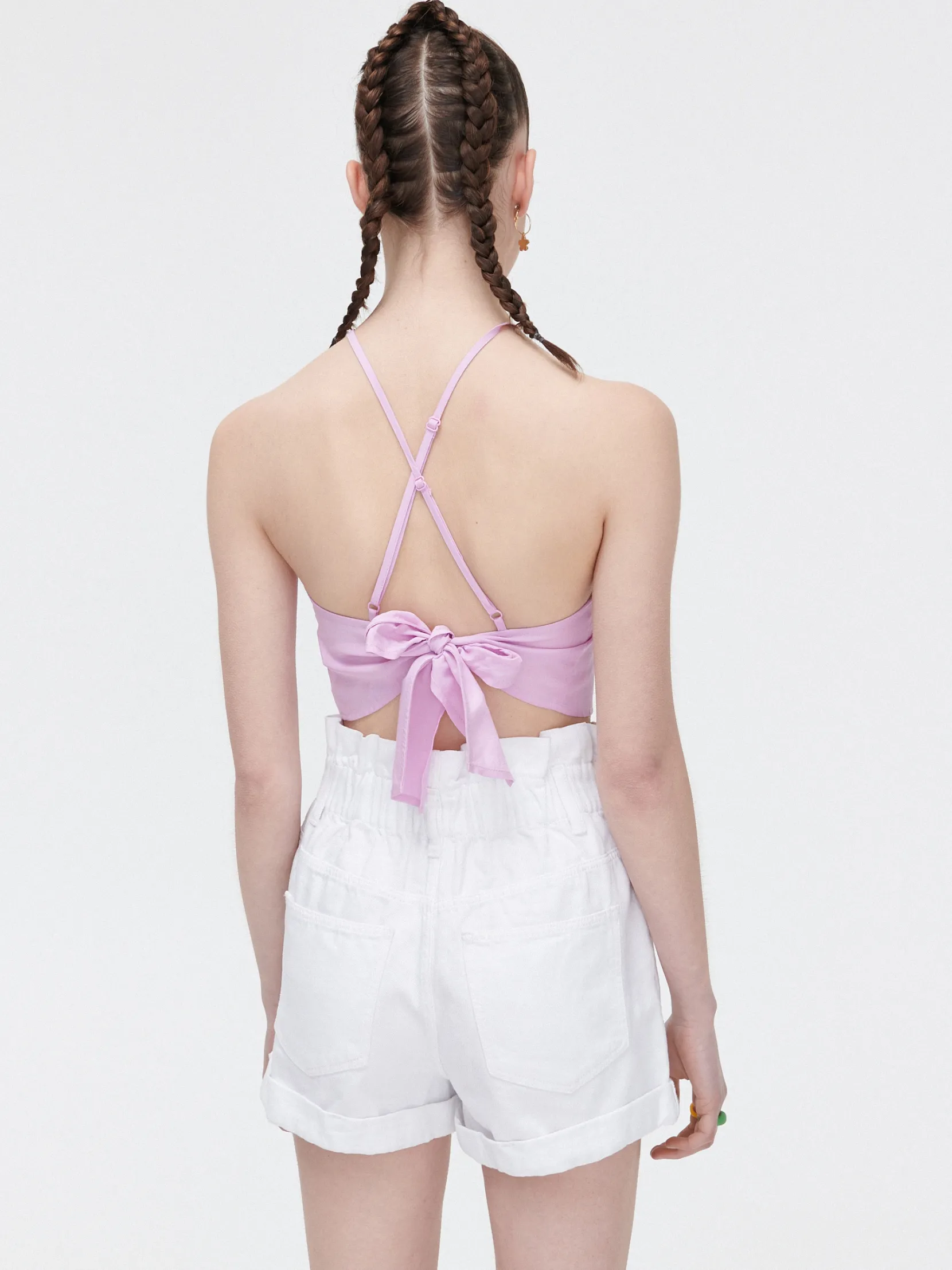 Best Różowy crop top z ozdobnym wiązaniem Koszule, Bluzki