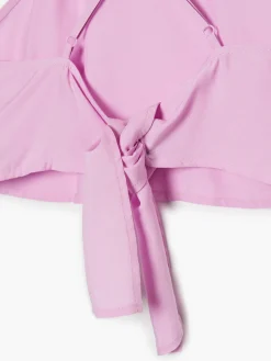 Best Różowy crop top z ozdobnym wiązaniem Koszule, Bluzki