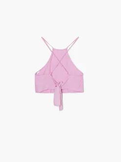 Best Różowy crop top z ozdobnym wiązaniem Koszule, Bluzki