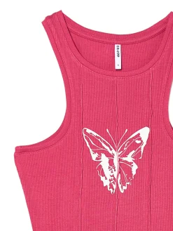 Hot Różowy top z motylem Koszulki, Topy