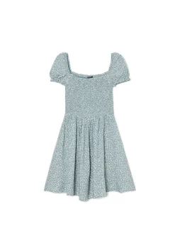 Clearance Sukienka mini z bufiastymi rękawami i kwiatowym nadrukiem Sukienki, Kombinezony