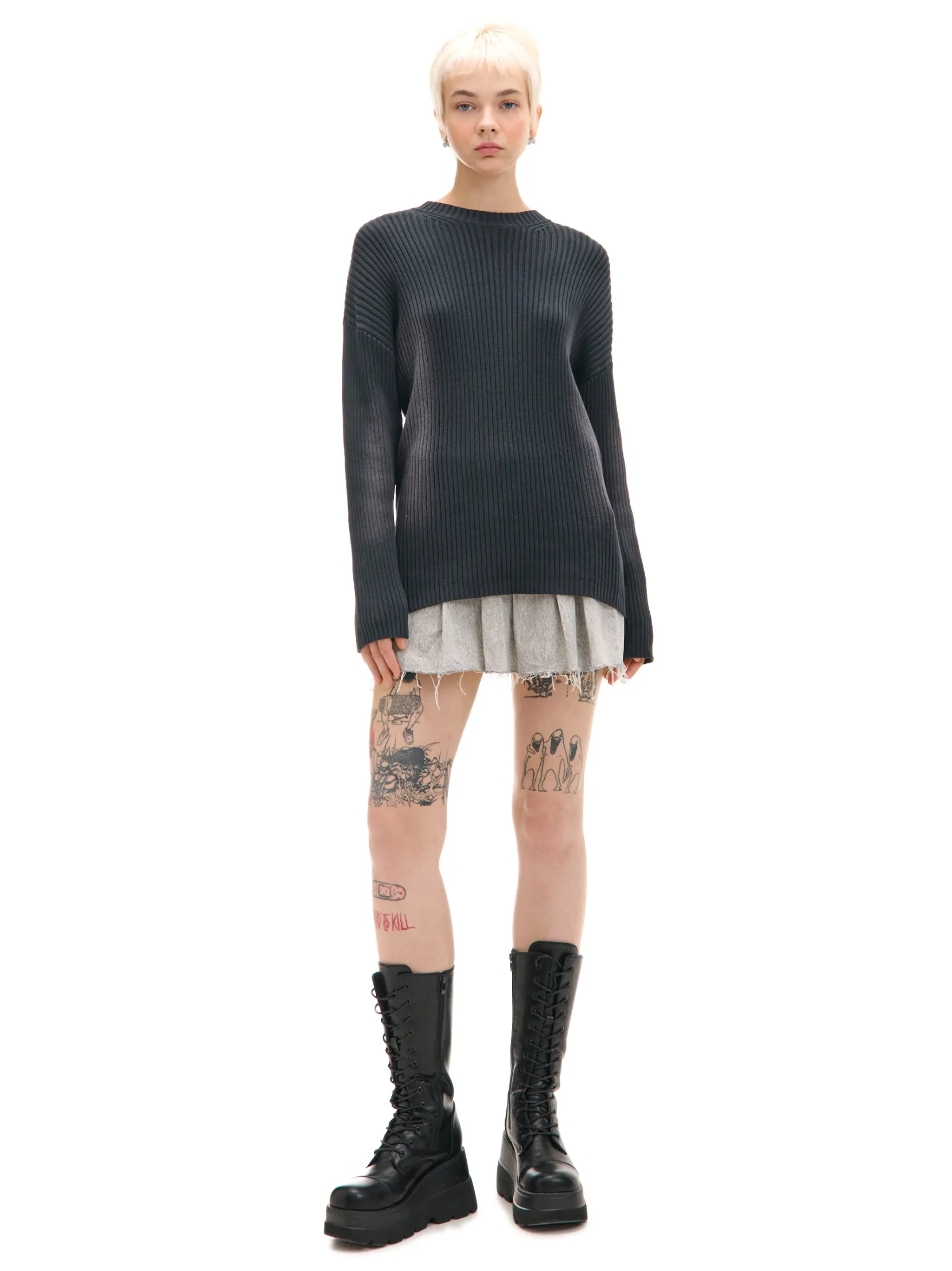 Fashion Sweter oversize z efektem sprania Swetry