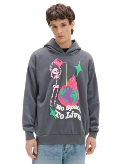 Sale Szara bluza z kapturem i nadrukiem Bluzy